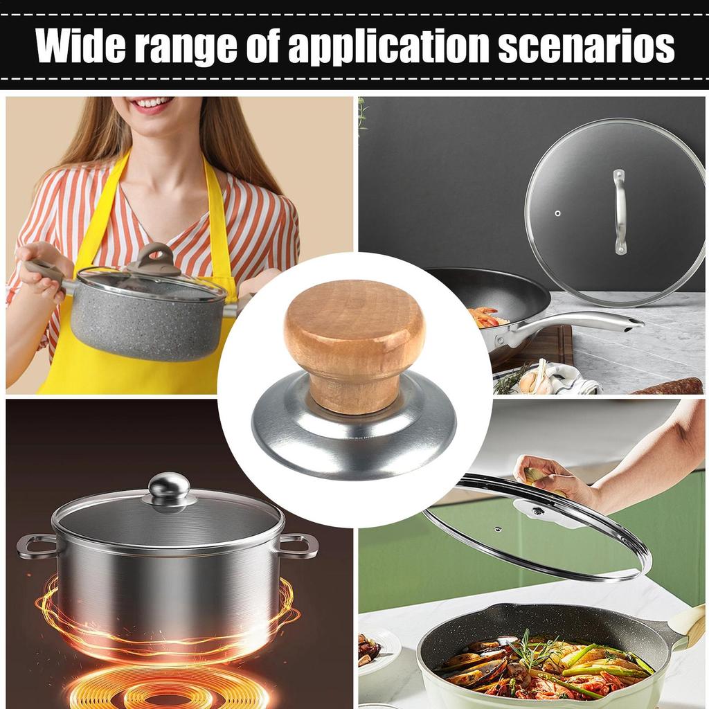 Universal Pot Lib Knobs Caps Wooden Heat-Resistant Cooking Pan Lid Covers Replacement Lifting Handle Kitchen Cookware Supplies