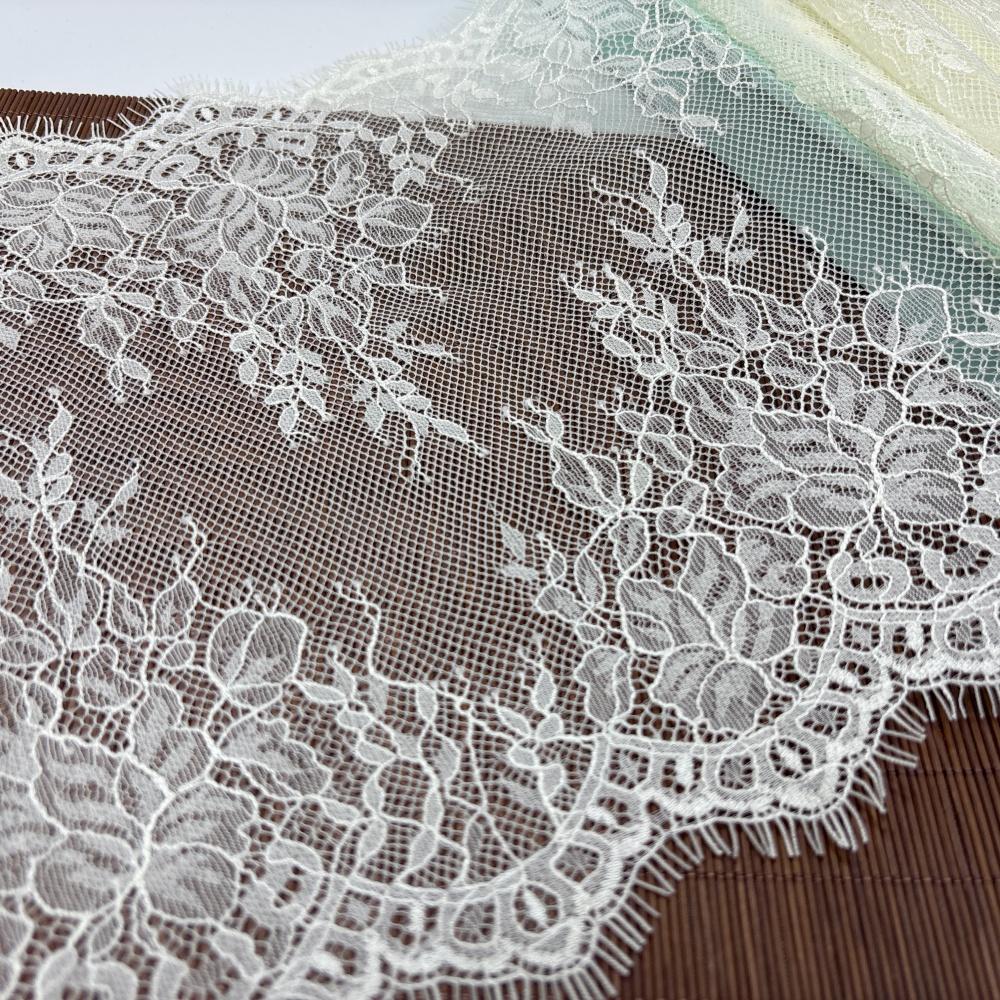 1.5m X 26cm French Chantilly Lace, Non-stretch Ivory Eyelash Mesh Lace Fabric for Sewing, Bra, Underwear, Lingerie, Dress, Garment, Crafting