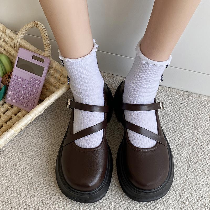 Mary Jane Women's Leather Shoes - 2023 Spring/Summer, Versatile Academy Style, Thick Sole, Low-Cut, Comfortable