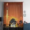 Afrikanische Frau auf hellem Savannen-Sonnenuntergang, transparente Tüllvorhänge für Wohnzimmer, Schlafzimmer, Küchendekoration, Voile-Organza-Vorhänge