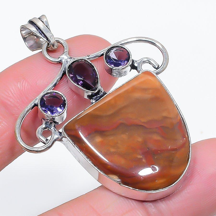

Natural Bloodstone, Amethyst 925 Sterling Silver Jewelry Pendant 2.13 c4o01