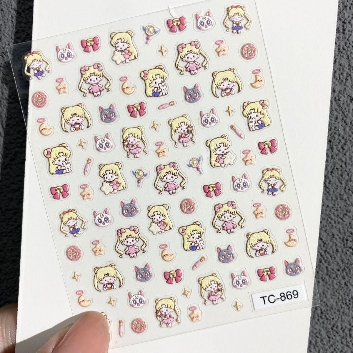 Cute Girl Warrior 3D Embossed Nail & Phone Camera Stickers - Japanese Cartoon Style