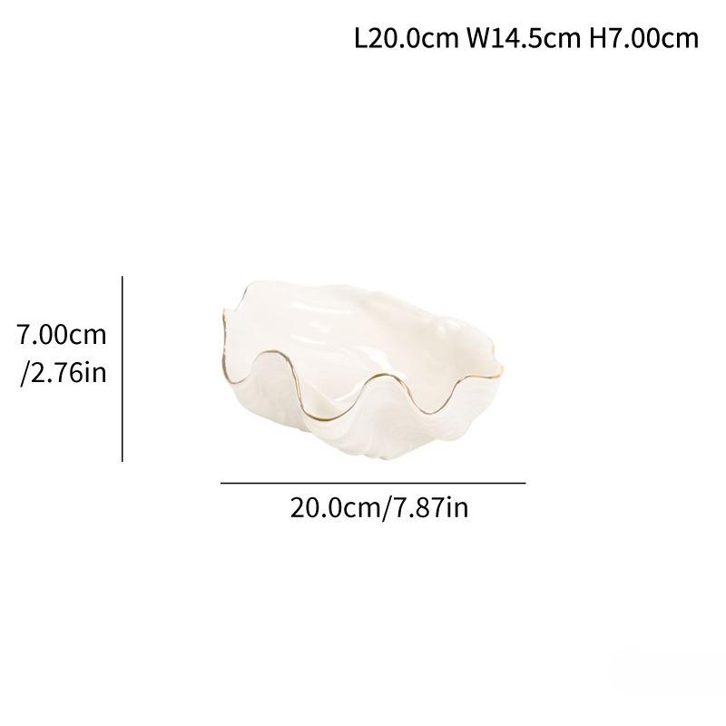 

Seashell Shaped Ceramic Tray Gold Trim Wavy Shell Bowl Decorative Serving Dish for Fruit Jewelry Storage Table Decor Gift