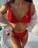 Women's Swimsuit Red Back Tie Sexy Thong Bikini Set Beachwear Bathing Suits