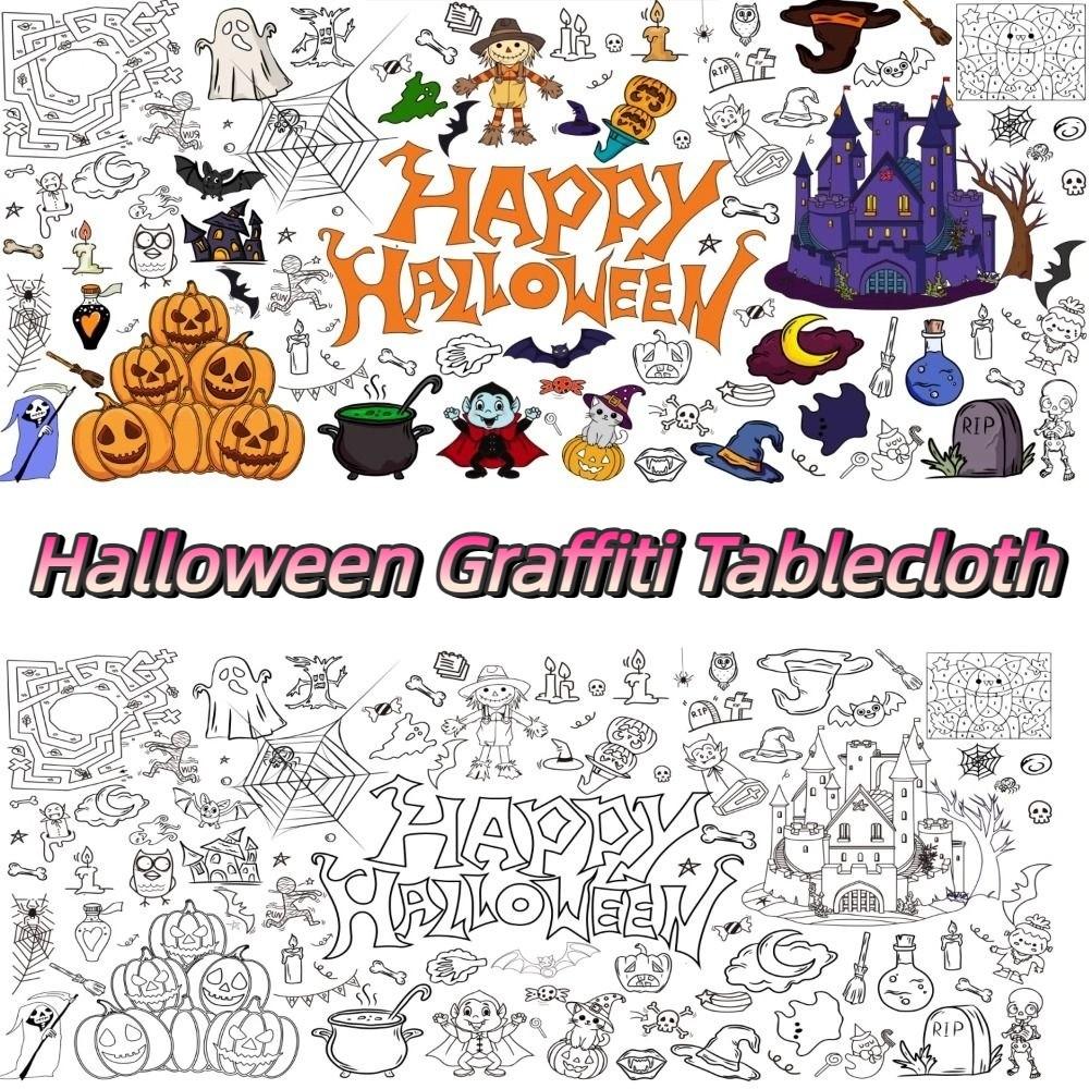 Creative Halloween Graffiti Tablecloth Handmade Cartoon Children's Drawing Tablecloth 183x76cm Waterproof Large Coloring Posters