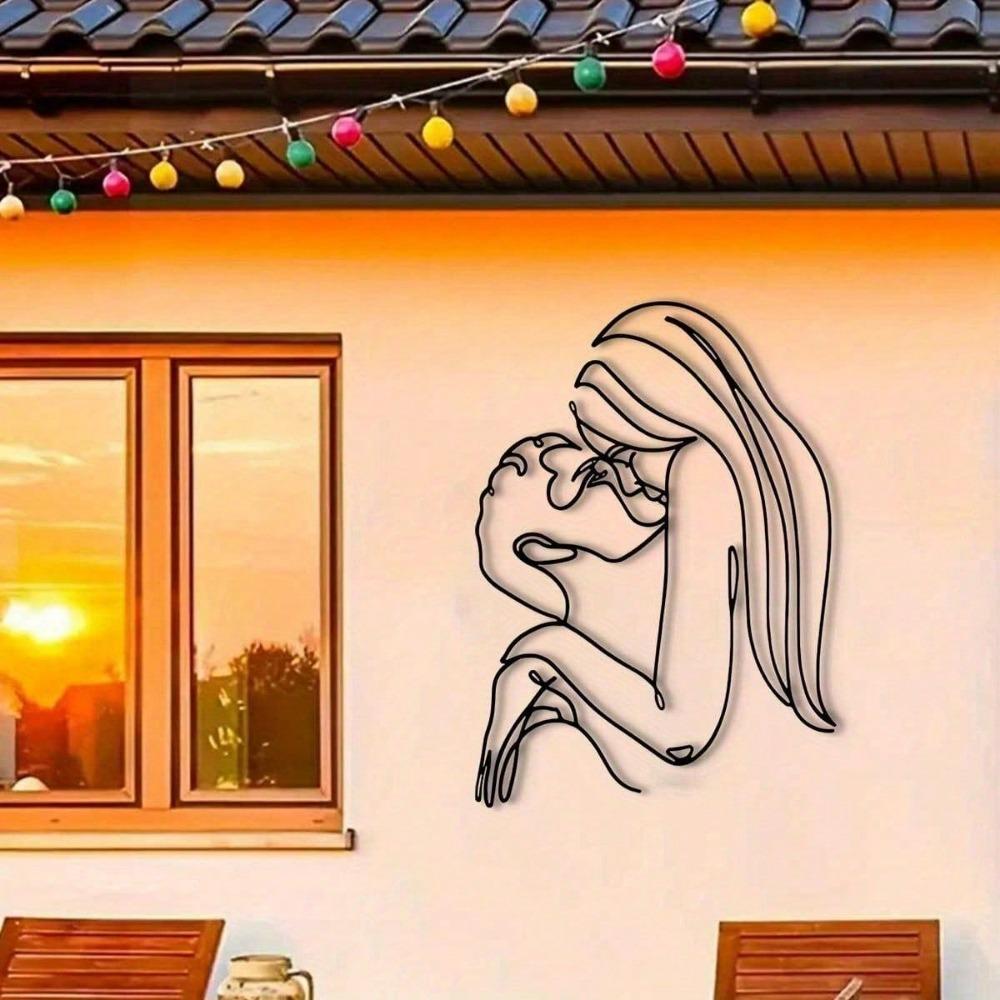 1 PC of Couple Lovers Kissing Long Hair Lady Metal Wall Art - Modern Home Decor for Bedroom, Living Room, or Bathroom.