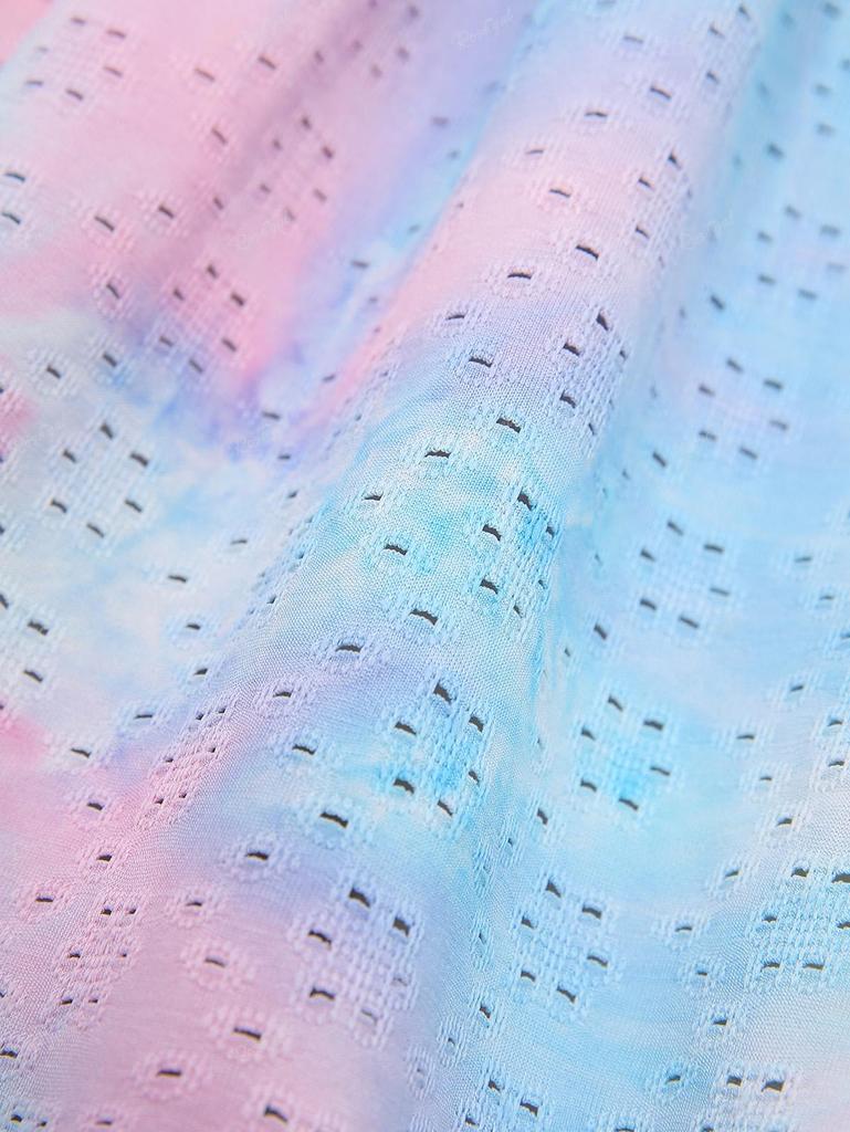 Rosegal Plus Size Ombre Colorblock Tie Dye Print Smile Chain Panel Grommets Tie Twist Hollow Out Tank Top