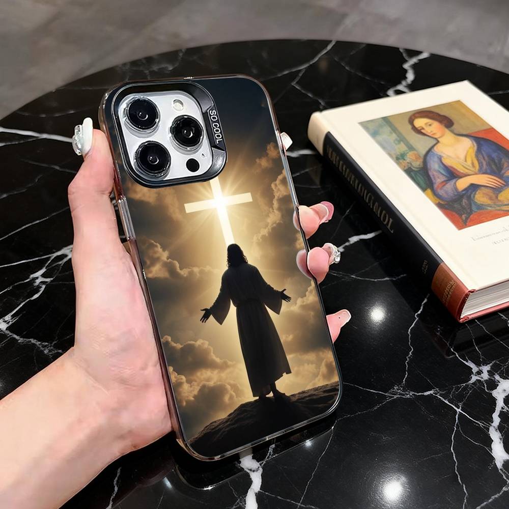 Holy J-Jesus C-Christ JC Phone Case For iPhone 17,16,15,14,13,12,11 Plus,Pro Max,XS,Colored Silver Plated Inside Cover