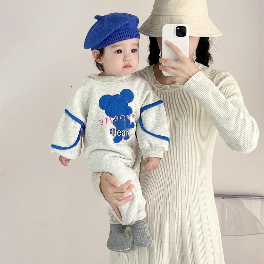 Personalized Fleece-Lined Unisex Baby Onesie: Trendy Matching Infant Romper Bodysuit