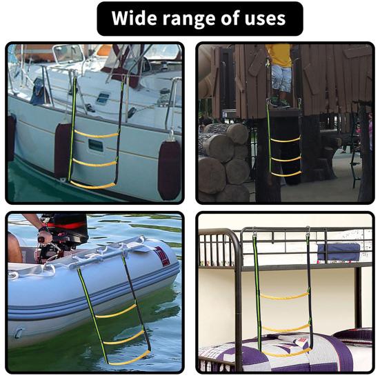 Three Step Ladder Foldable Reusable Nylon Boat Rope Ladder Strong Load-Bearing Ladder for Yachts Boats