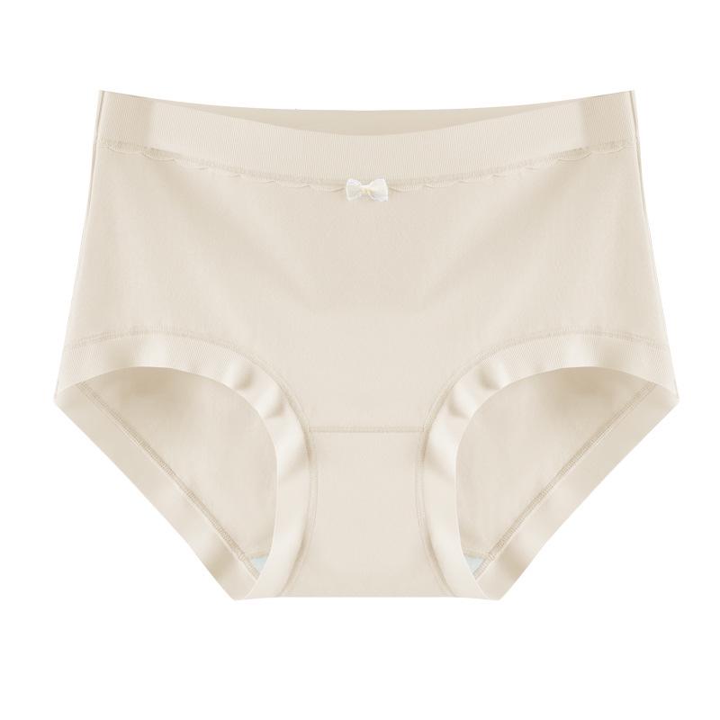 Women's Mid-Waist Breathable Cotton Underwear with Mulberry Silk Crotch and Antibacterial Seamless Design