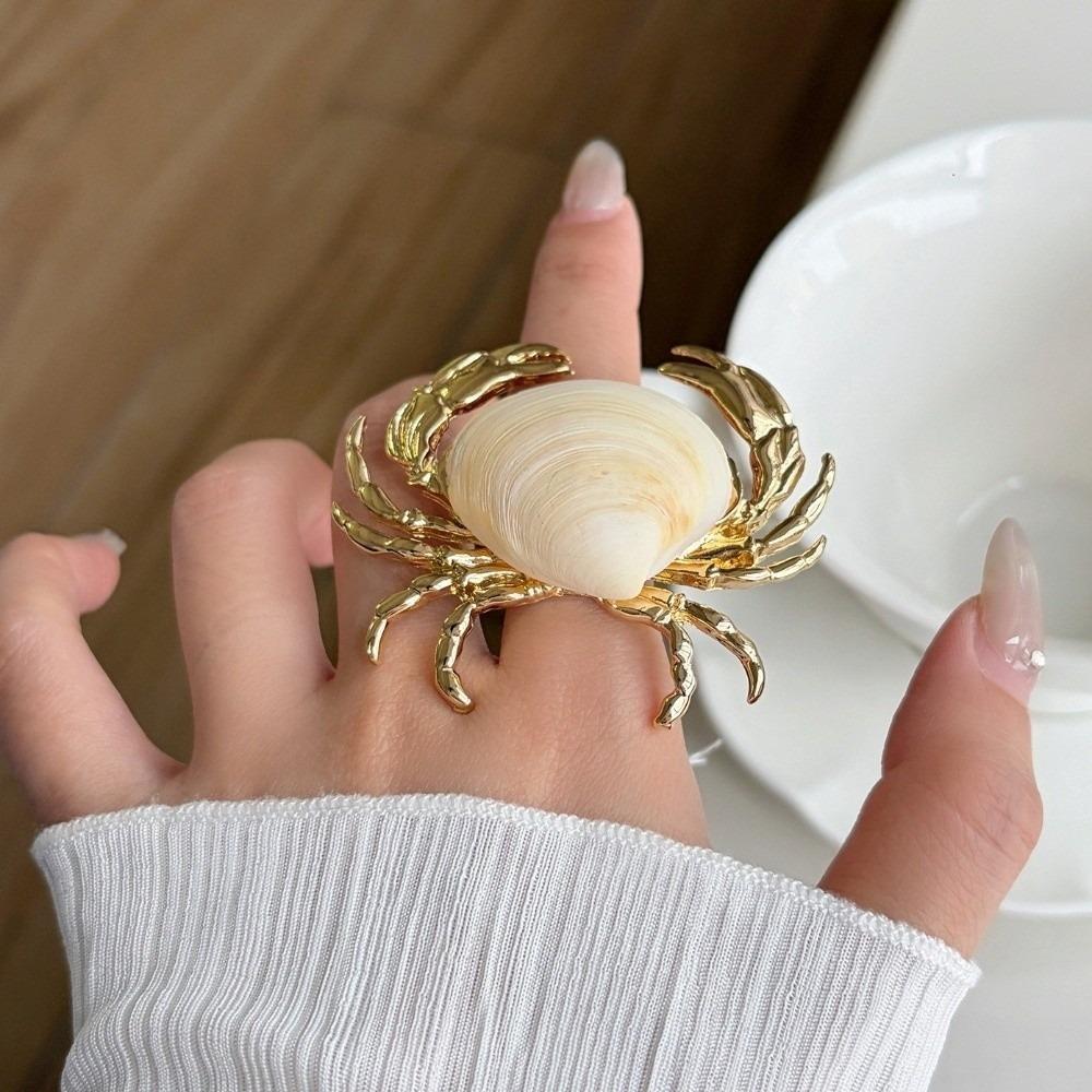 Adjustable Ocean Animal Jewelry Sparkly Shell Ring Unique Crab Ring Gift