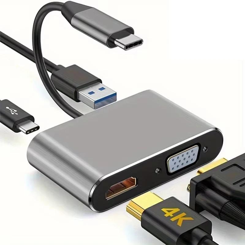 

4 в 1 USB C концентратор многопортовый адаптер док-станция Type C для 4K HDTV VGA 100 Вт PD быстрая зарядка разветвитель для ноутбука MacBook Pro/Air чёрный