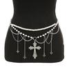 Trendy Long Metal Pearl Waistband Silver Hip Belly Chain for Women Perfect for Sweater Dresses and Rave Outfits
