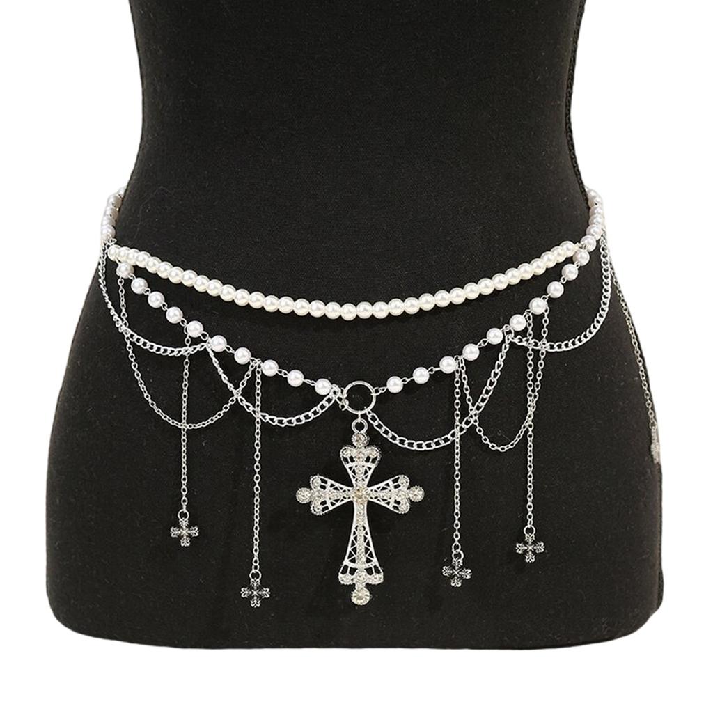 Trendy Long Metal Pearl Waistband Silver Hip Belly Chain for Women Perfect for Sweater Dresses and Rave Outfits