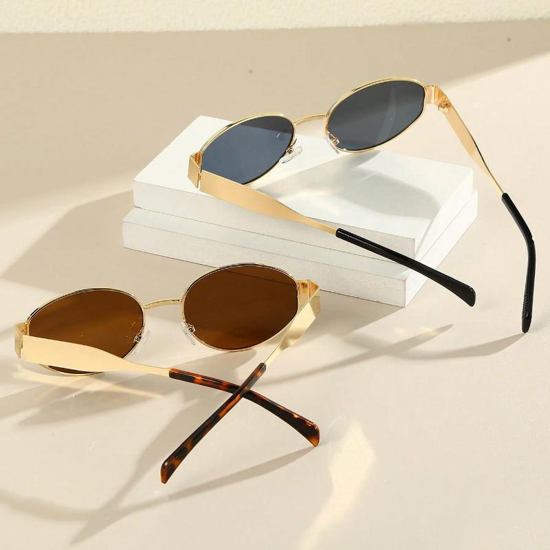 Oval Stylish Metal Frame Vintage Eyeglasses For Women, Fashion Accessory For Summer Beach Vacation,Outdoor,Travel