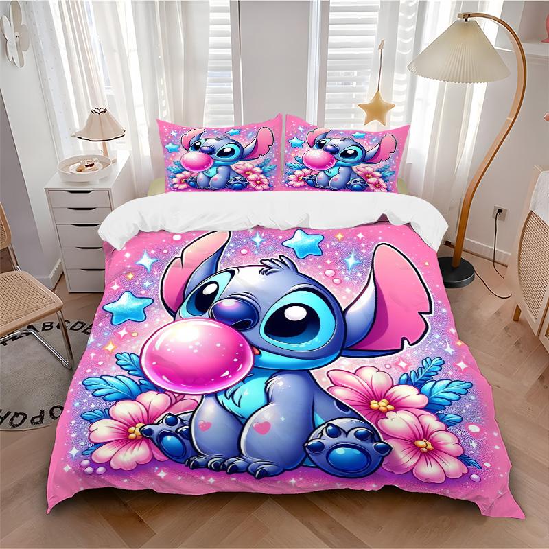 Stitch Bubble Fantasy Flowers Print 3Pcs Bedding Setduvet Cover With 2 Bedropillowcase Home Birthday Gift
