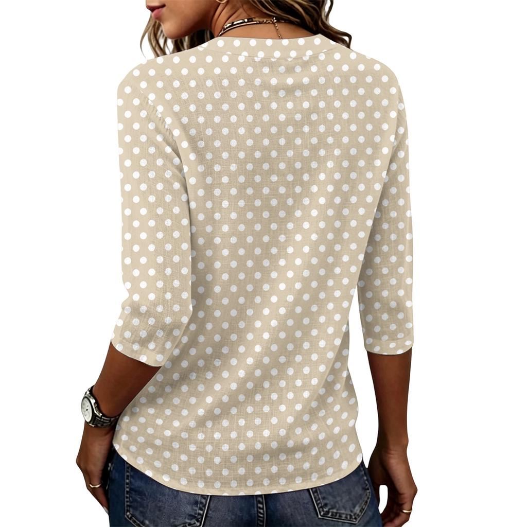 Women's Casual Loose Fit Short Sleeve Top Round Neck Lightweight Comfortable Soft Fabric Polka Dot Pattern Everyday Wear