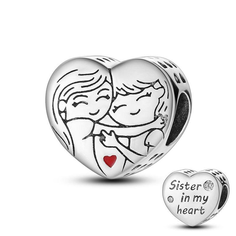 Copper Metal Sister In My Heart Friend Friendship Bead Component Charm Bead Component Compatible With 4MM Hole Diamete Bracelet High Quality Fine