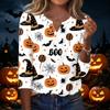 Women's Casual Halloween Print V Neck Button Three Quarter Sleeve T Shirt Top Lightweight Comfortable Fit for Seasonal Wear