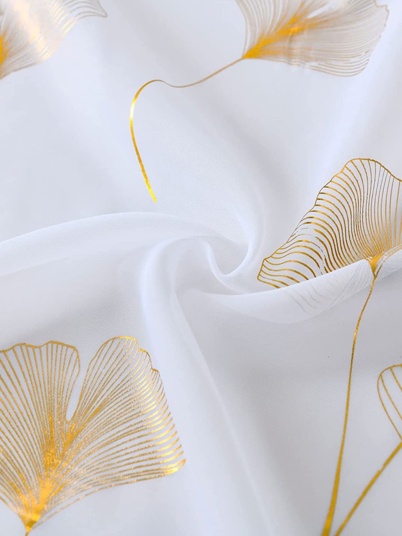 

Gold Foil Print Voile Sheer Curtains, Leaves Grommet Top Window Drapes 96 Inches Long, Luxury Metallic Bronzing Treatment Panels 132x160cm&Grommet Top белый