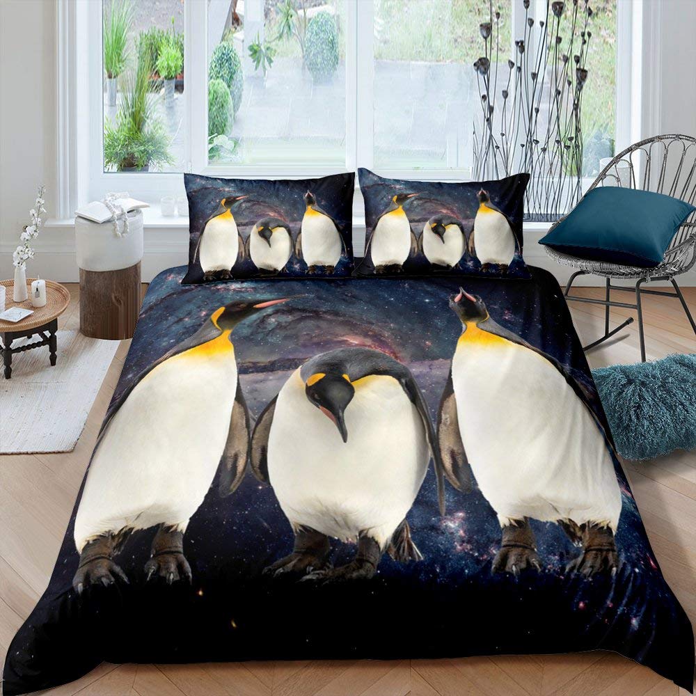 Penguin Duvet Cover Set Antarctic Animals Bedding Set For Kids Boys Girls Cartoon Style King Size Winter Theme Comforter Cover