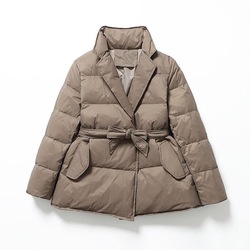 2024 New Korean Version Medium and Long Down Jacket Women's Stand-up Collar Belt Thick Slim and Thin White Duck Down Simple and Warm