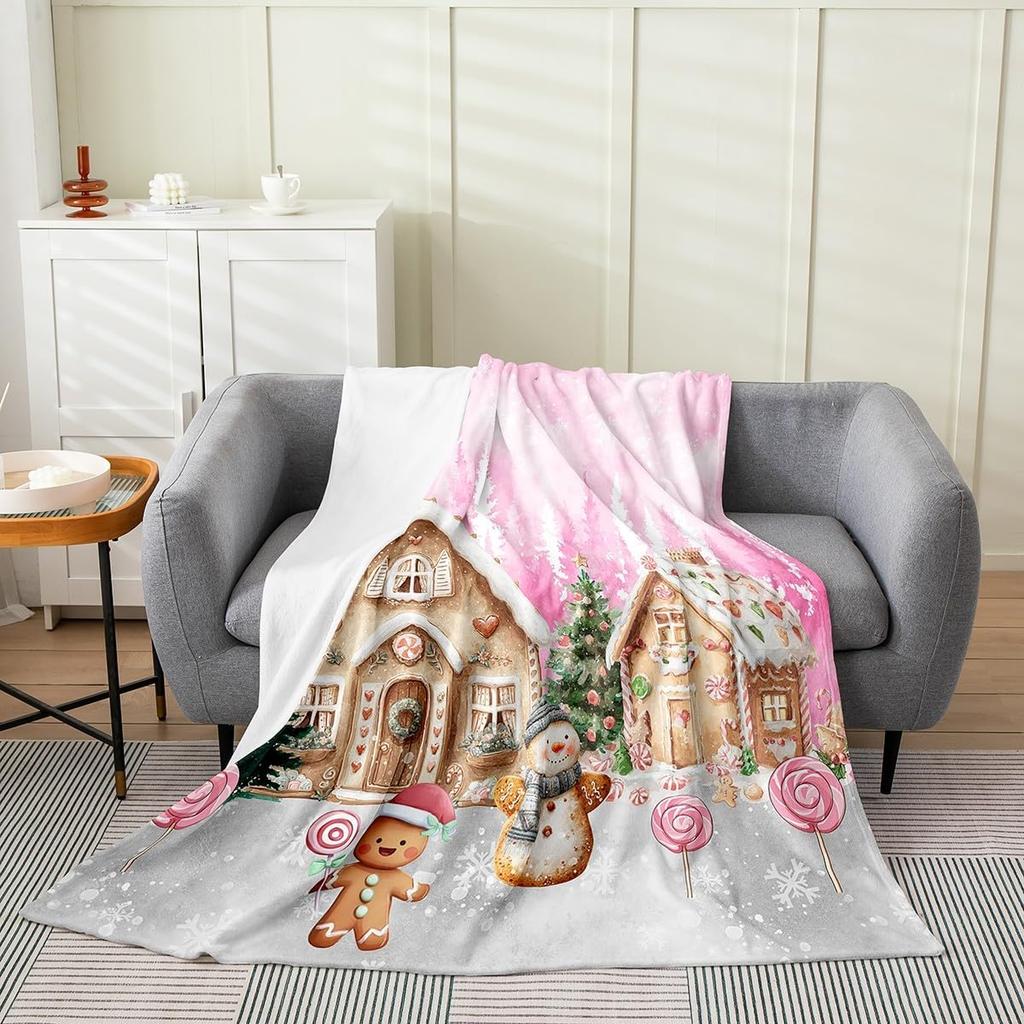 Xmas Grids Flannel Blanket Warm Lightweight,Merry Christmas Theme Warm Blanket for Couch Sofa Decor,Cartoon Santa Claus Warm