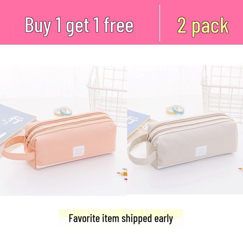 Ins Style Double Layer Canvas Pencil Case for Students - Simple, Creative Design with Zippers