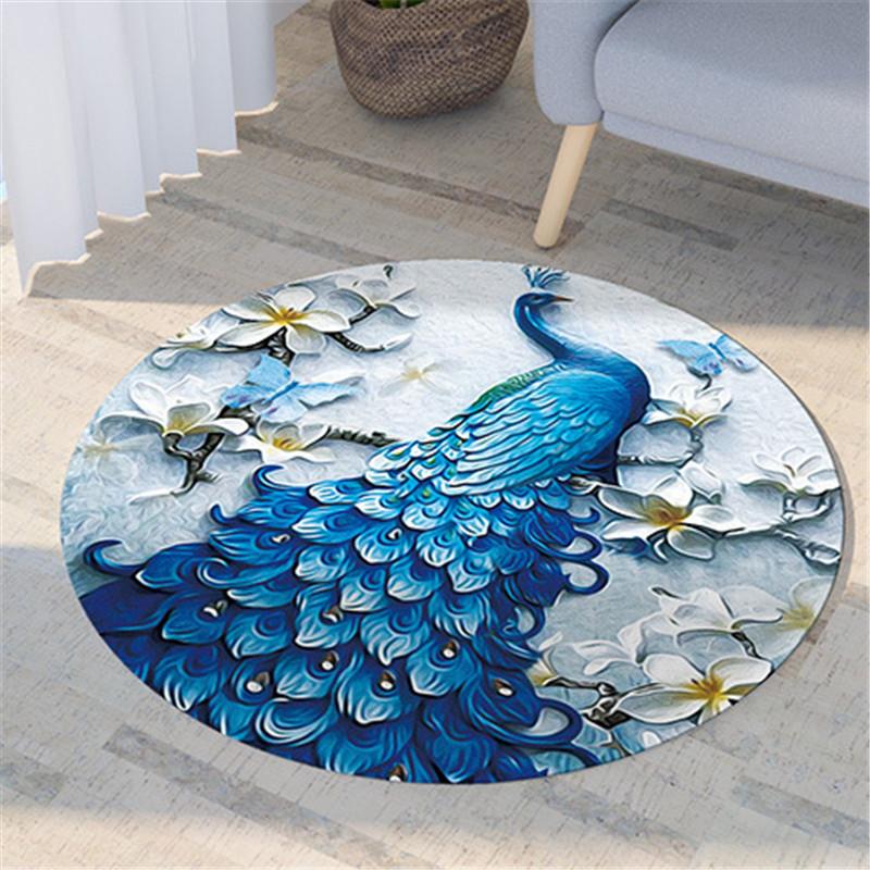 Nordic Flora and Fauna Geometric Printing Pattern Circular Carpet Home Living Room Sofa Bedroom Floor Decoration Carpet
