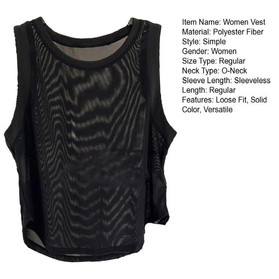 Women Vest Solid Color Loose Fit Sleeveless Tops Round Neck Mesh Yarn Splicing Thin Yoga Sport Tops Daily Wear