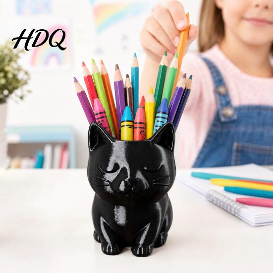 Healing Desk Decor Cat Pen Holder Cute Kitty Organizer for Stationery Storage
