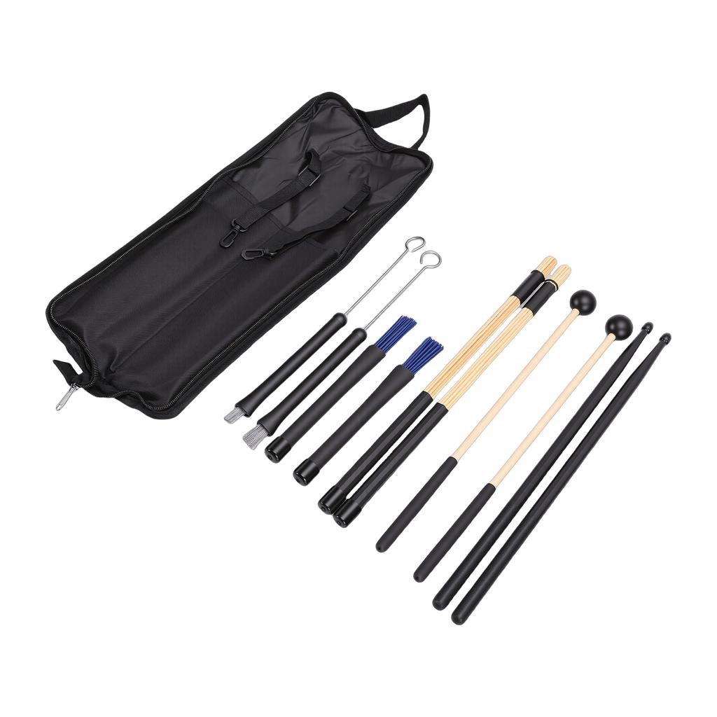 Drumstick Set 5 Pairs Drum Sticks Mallets Brushes with Oxford Cloth Bag for Practice Performance