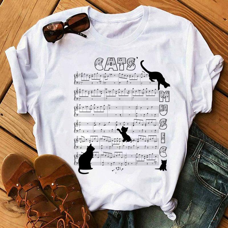Music Note Heart Pinted T Shirt Fashion Women T Shirt 90S Girls Ladies Tops Cute Short Sleeve Tee Shirts Women T-Shirt Clothing