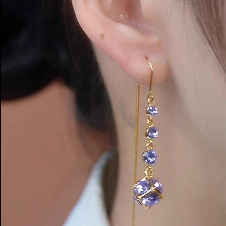 Purple Diamond Tassel Earrings: Elegant, Versatile, and Fashionable.