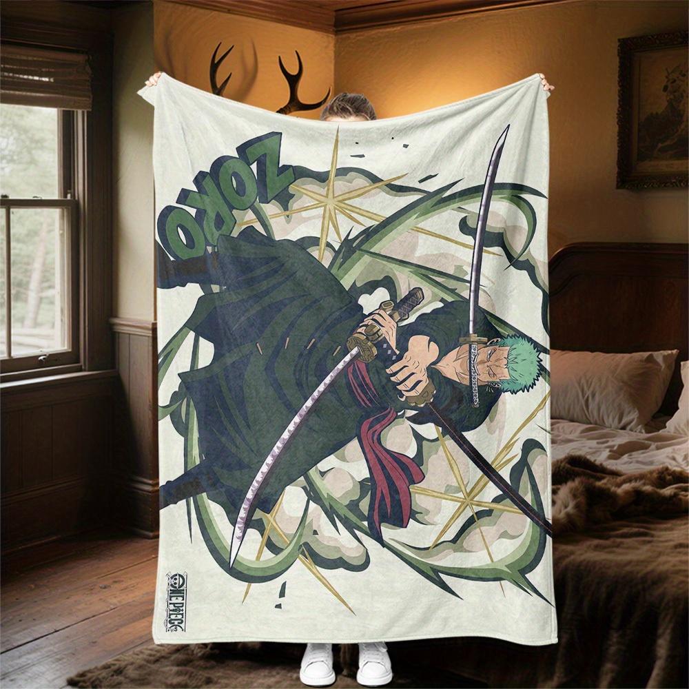 1pc Zoro, OnePiece Theme Design Flannel Blanket - 3D Printed Soft Warm, All-Season Lightweight Throw for Camping Travel Bed-080742