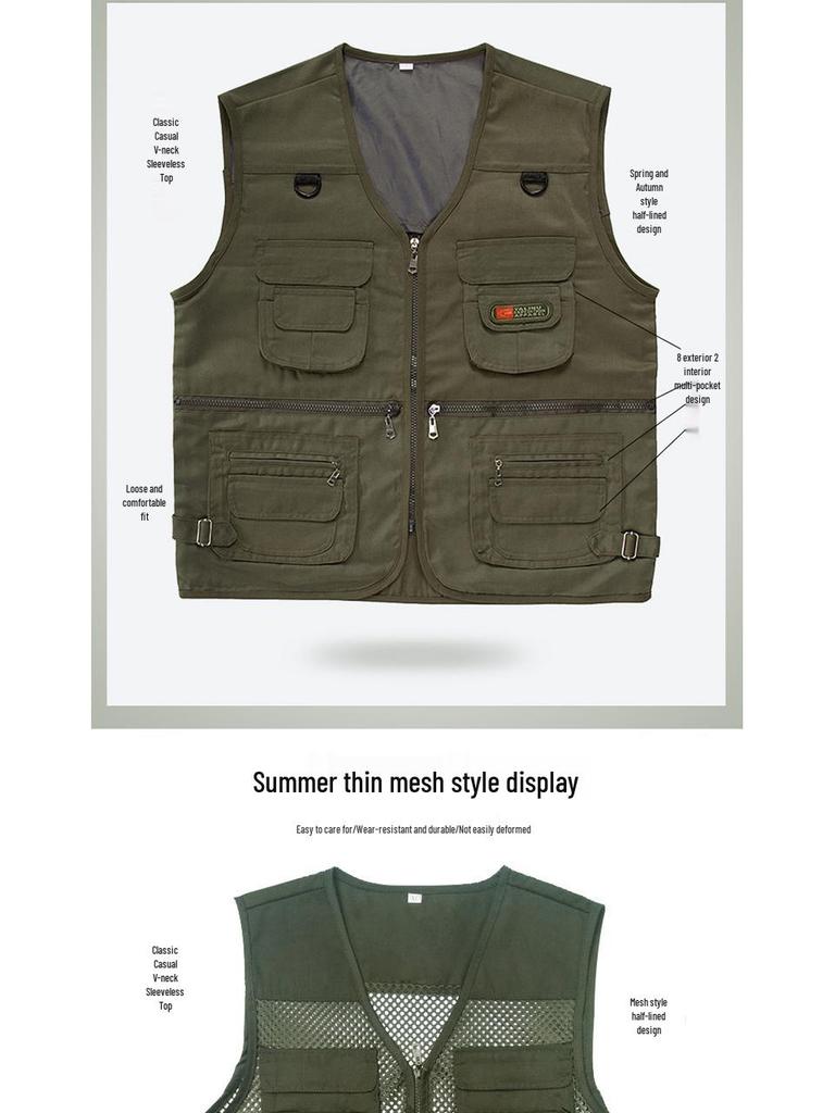 Men's Multi-Season Tactical Mesh Vest with Multi-Pockets for Fishing and Leisure