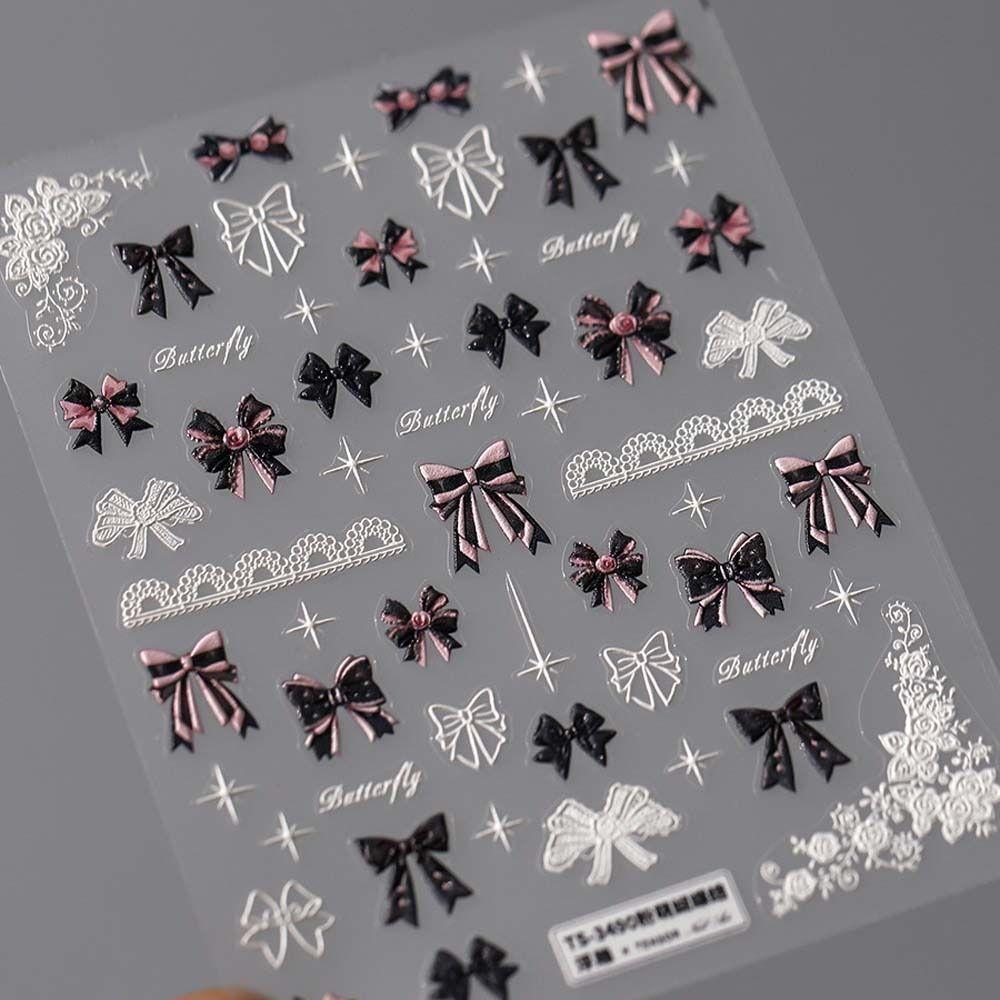 Pink White Black Lace Lace Bow Nail Stickers Love Heart Bow Nail Decorations  Nail Salon