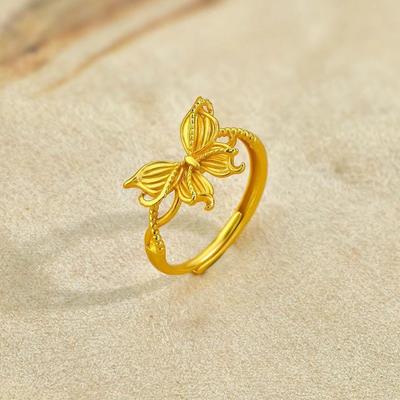 New Filigree Butterfly Ring Women's Fashion Temperament Yellow-gold High-end Versatile Light Luxury Hollow Design Ring Jewelry