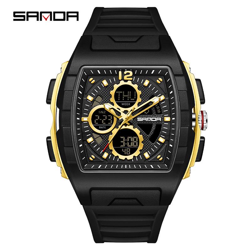 Sanda Teen Countdown Multifunktionale Wasserdichte Fassförmige Armbanduhr mit Wecker & Leuchtendem Zifferblatt