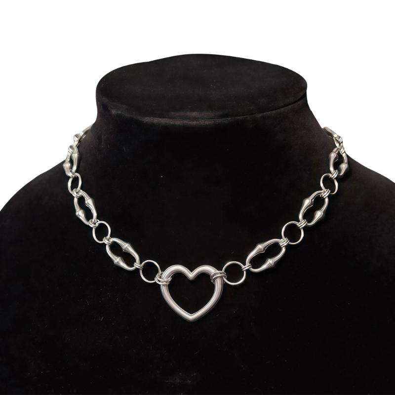Open Heart Pendant Necklace for Women, Silver Tone Link Chain Jewelry with Adjustable 31-40 Cm Length for Daily Outfits and Gift Use