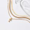 Cross Pendant Necklace Metal Jewelry For Women With Geometric Design And Multilayer Style