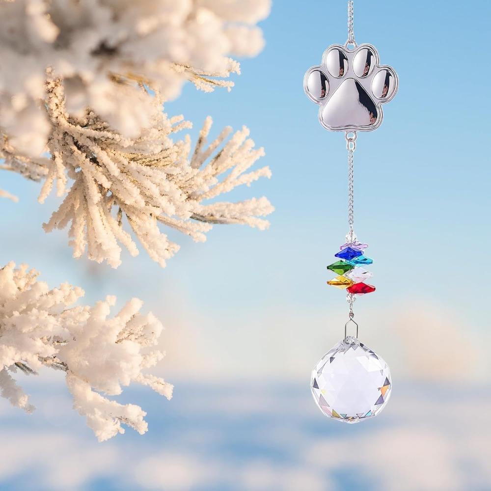 

Hanging Dog Paws Print Pendant Exquisite Transparent Crystal Window Decoration Handmade Sun Catchers Memorial Gift