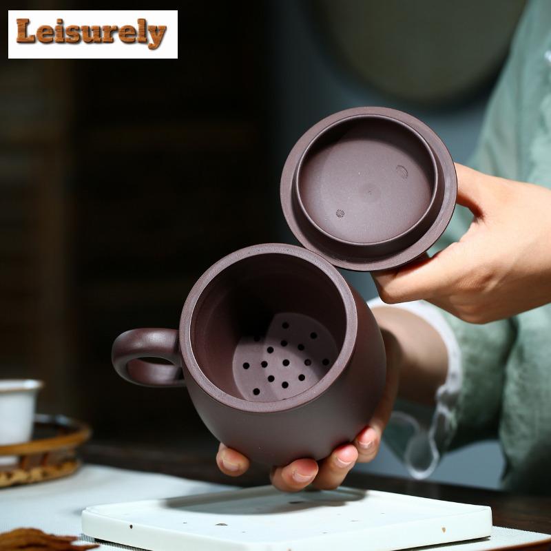 460ml Authentic Purple Clay Tea Mug Handmade Engraved Filter Tea Separator Cup Personal Cover Cup Chinese Zisha Kung Fu Teaset