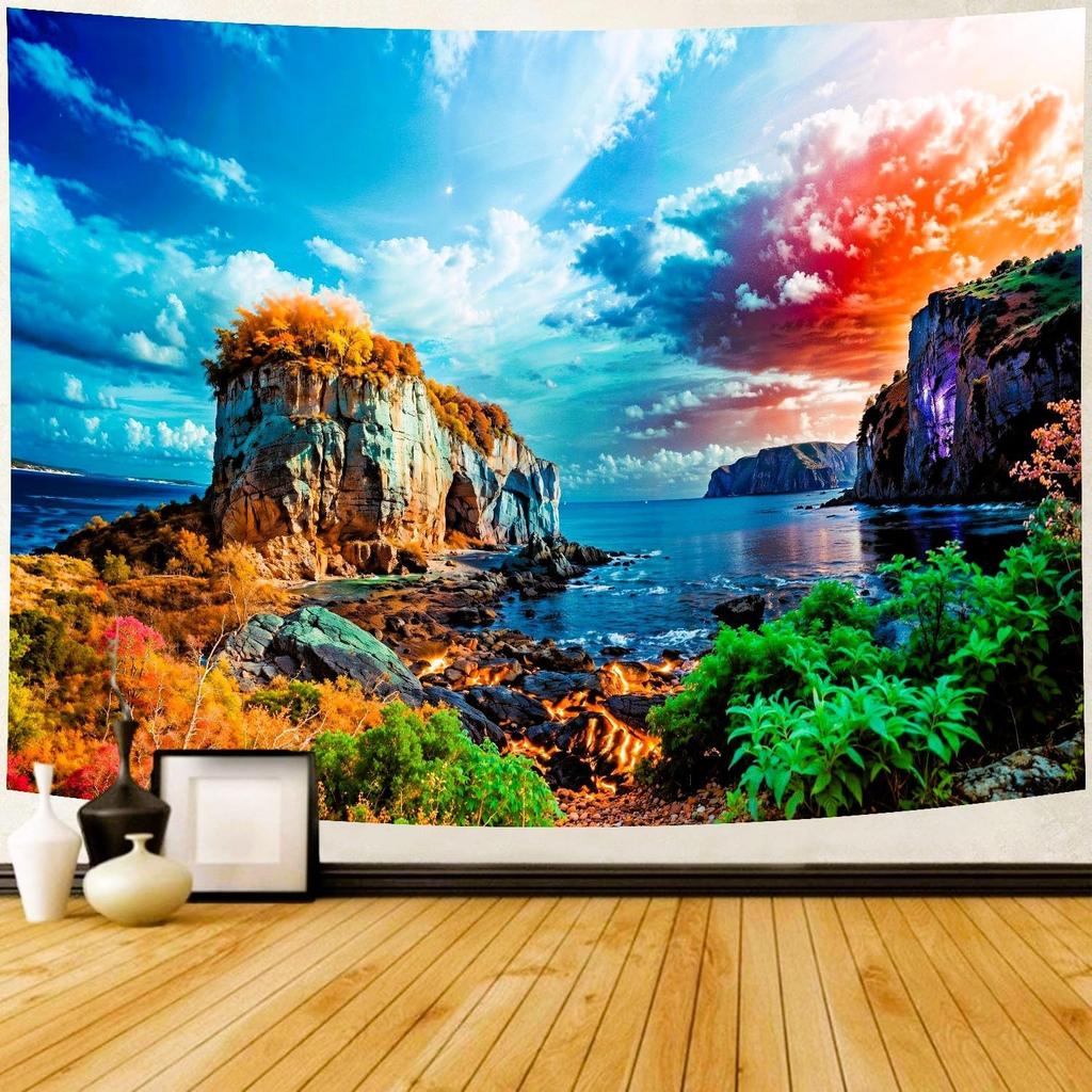 Delur Forest Pathway Tapestry Sunset Tropical Rainforest Nature Tree Tapestry Wall Hanging Sunrise Scenic Natural Green Landscap