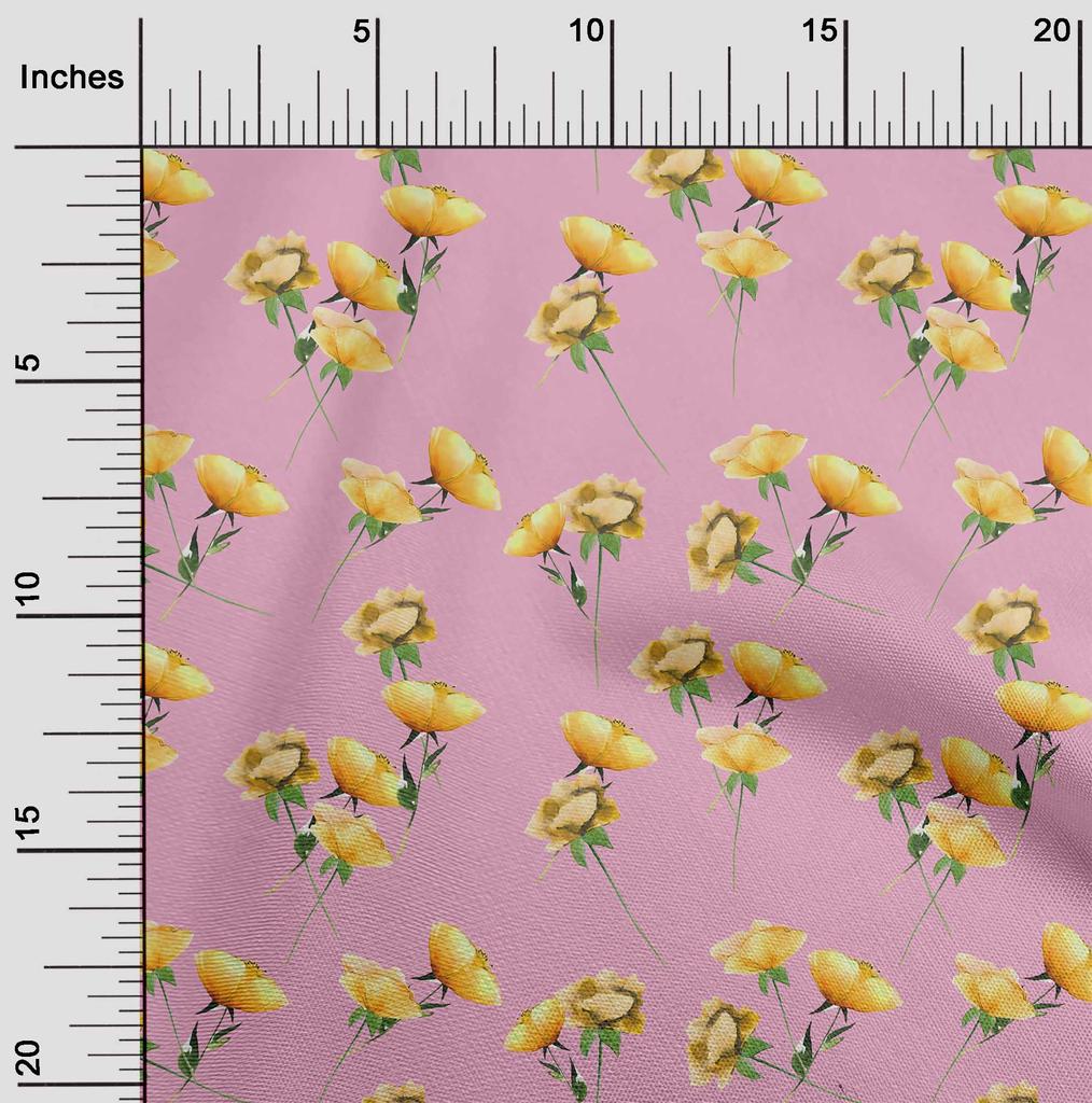 oneOone Cotton Flex Cream Fabric Flower & Leaves Watercolor Sewing Fabric By The Yard Print Diy Clothing Sewing 40 Inche