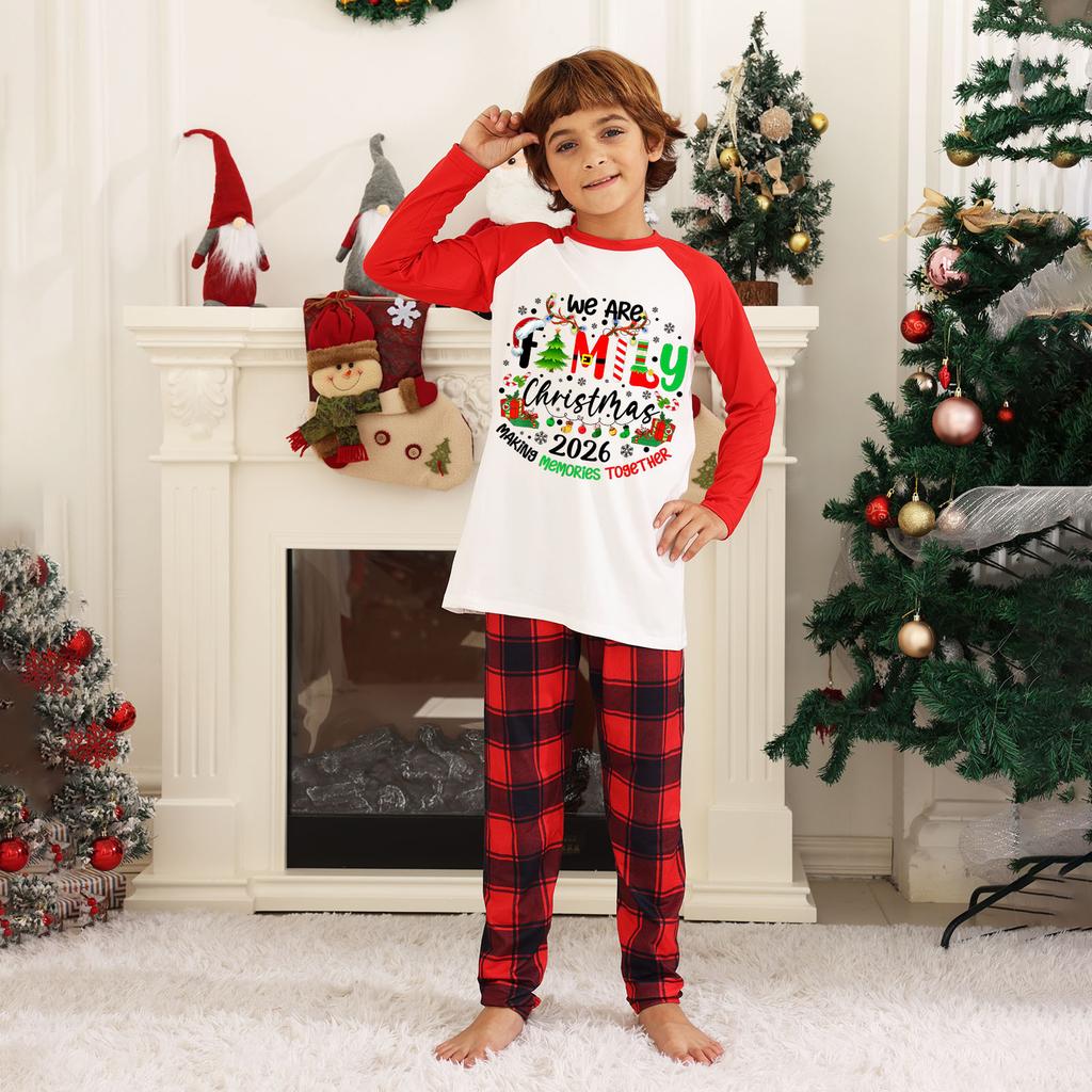Christmas Print Round Neck Long Sleeve Long Pants Matching Family Pajama Set for Holiday Loungewear