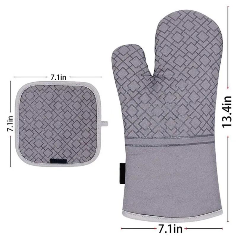 Kitchen Glove Oven Mittens and Pot Holders High Heat Resistant 600° Extra Long Supplies Bbq Utensils for Baking Microwave