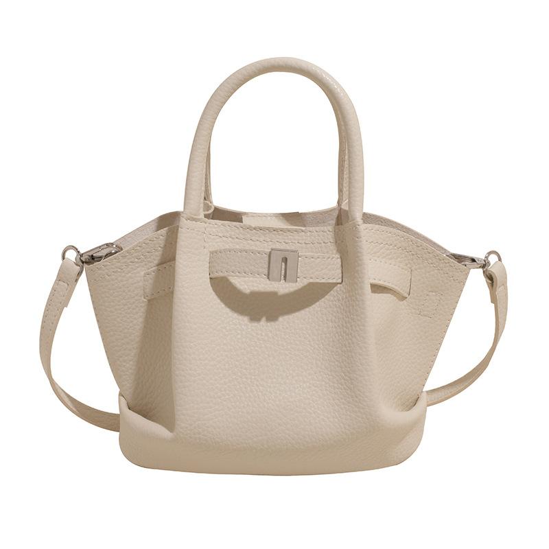 2025 New High-grade Texture Lychee Pattern Temperament Portable Pleated Bucket Bag Versatile Fashion Simple Messenger Women's Bag