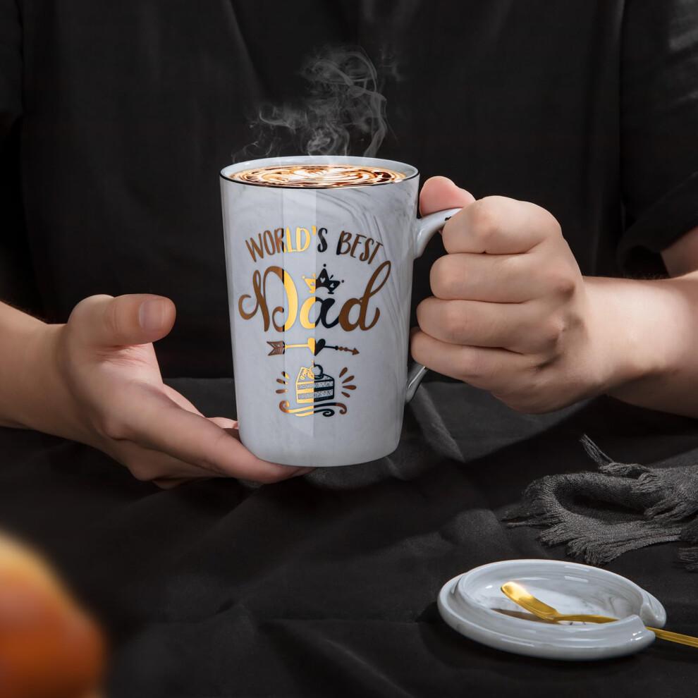Birthday Gifts for Dad from Daughter Son - World's Best Dad - Daddy Mug with Gold Print, Funny Fathers Day Presents, 14Oz Grey Ceramic Gold Print